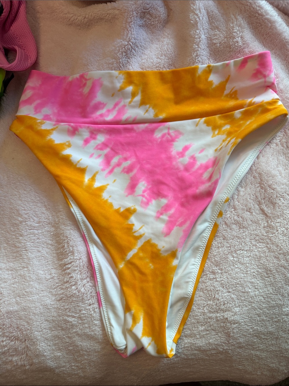 aerie Pink & Yellow Tie-Dye High-Waist Bikini Bottoms